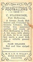 1933 Wills's Victorian Footballers (Small) #37 Charlie Stanbridge Back